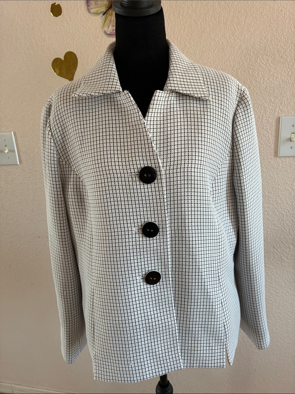 Le Suit Black and White Checked Button-Front Blazer